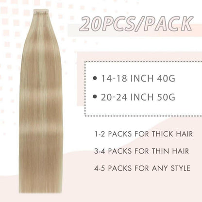 Echthaar Tape Extensions Aschblond 50cm (50g)