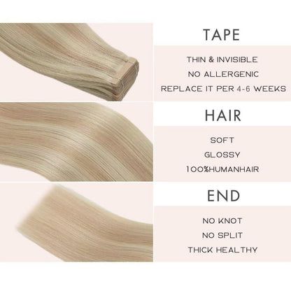 Echthaar Tape Extensions Aschblond 50cm (50g)