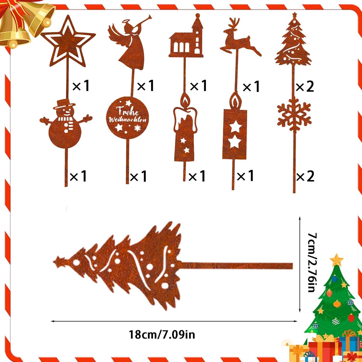 Weihnachtsdeko Gartenstecker Rost 12er Set Außen Wetterfest