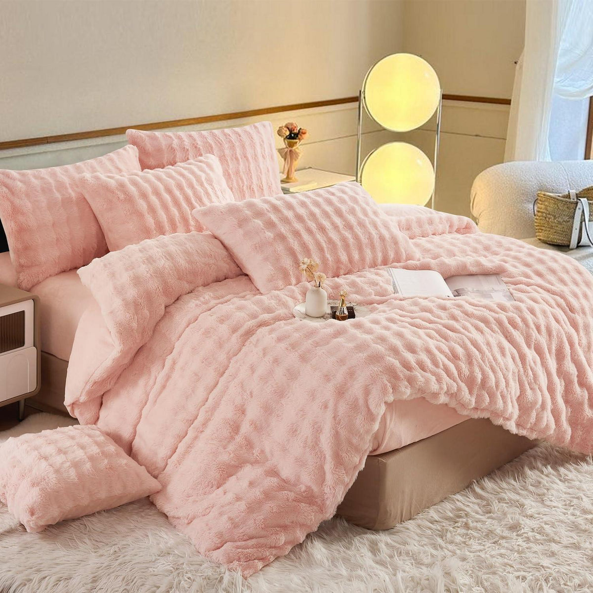 Plüsch Bettwäsche Set Rosa 155x220 cm – Warm & Kuschelig
