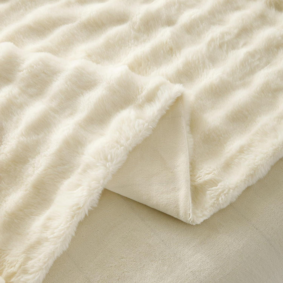 Plüsch Bettwäsche Set 200x220 Creme Weiß, Winterwarm & Kuschelig