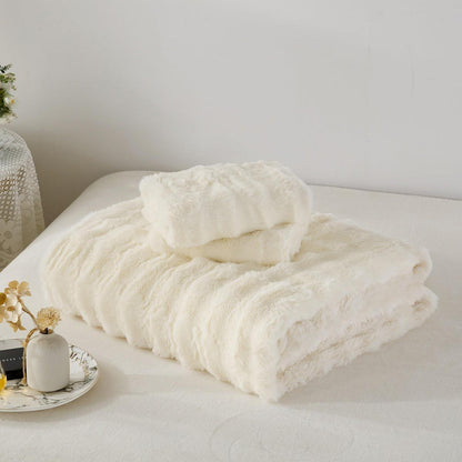 Plüsch Bettwäsche Set 200x220 Creme Weiß, Winterwarm & Kuschelig