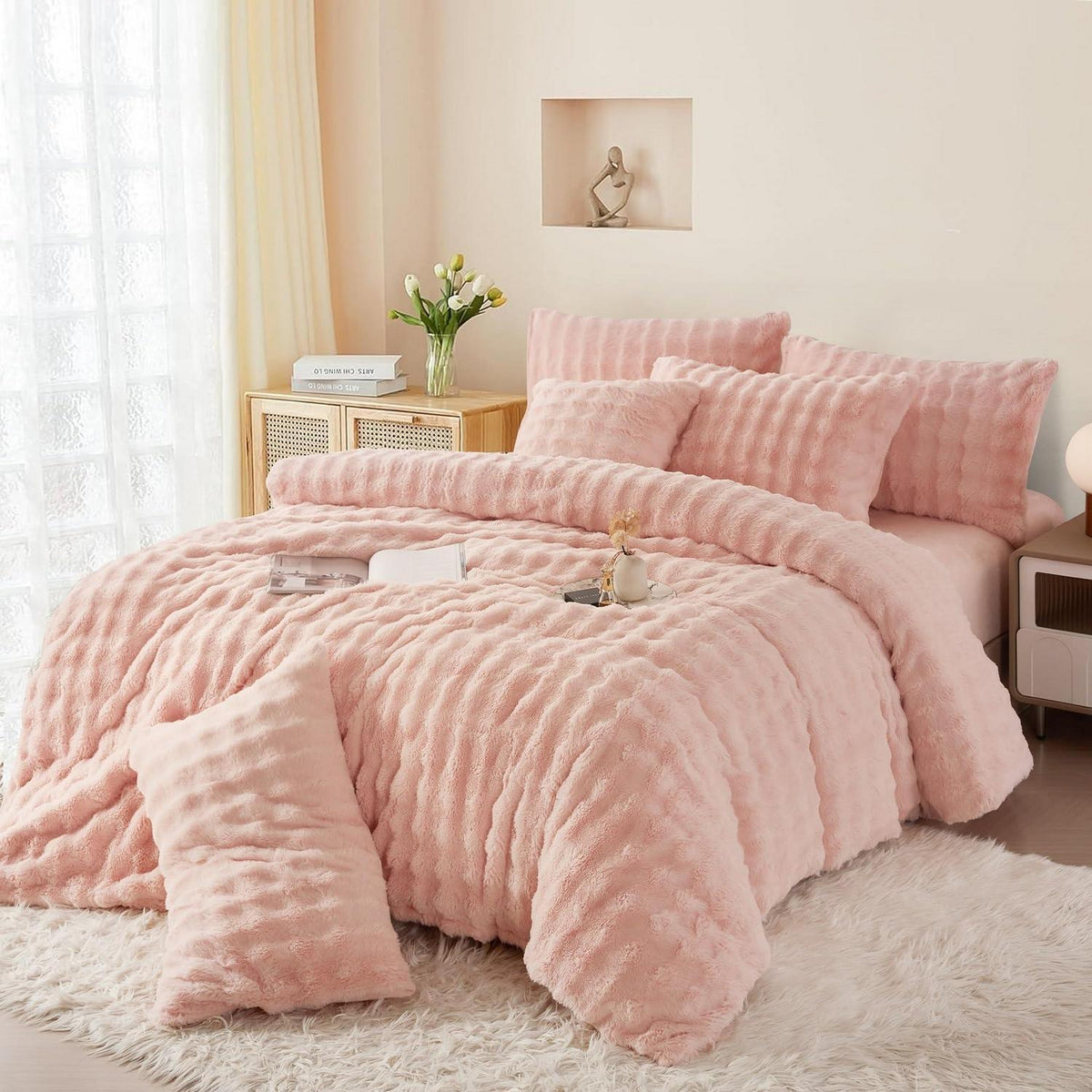Plüsch Bettwäsche Set 220x240 Rosa - Winterwarm & Kuschelig