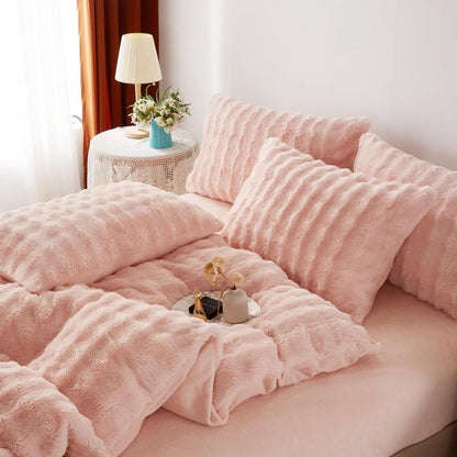 Plüsch Bettwäsche Set Rosa 200x220 cm - Winterwarm & Kuschelig