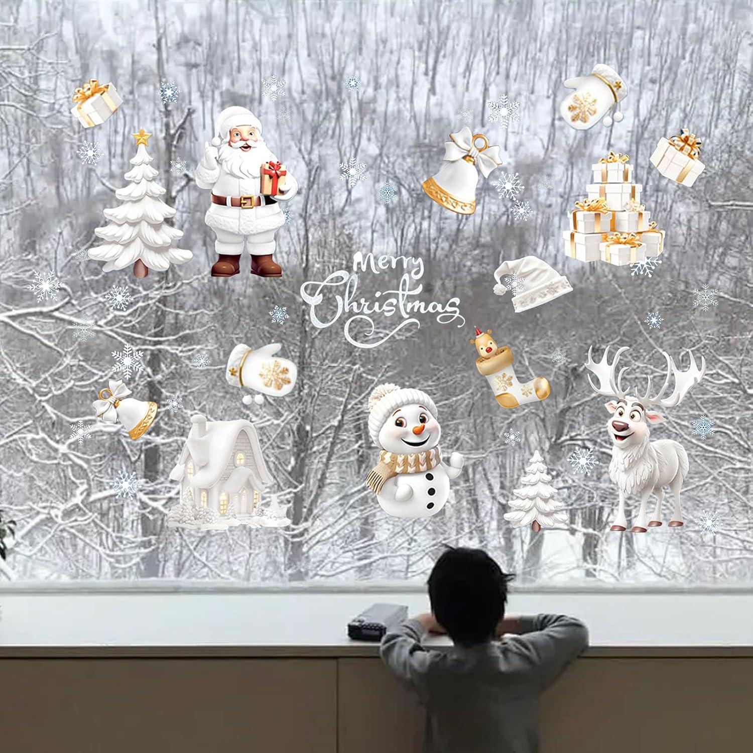 Wondsea Weihnachtsfensterbilder 190er Set Selbstklebend 3D Fensterdeko