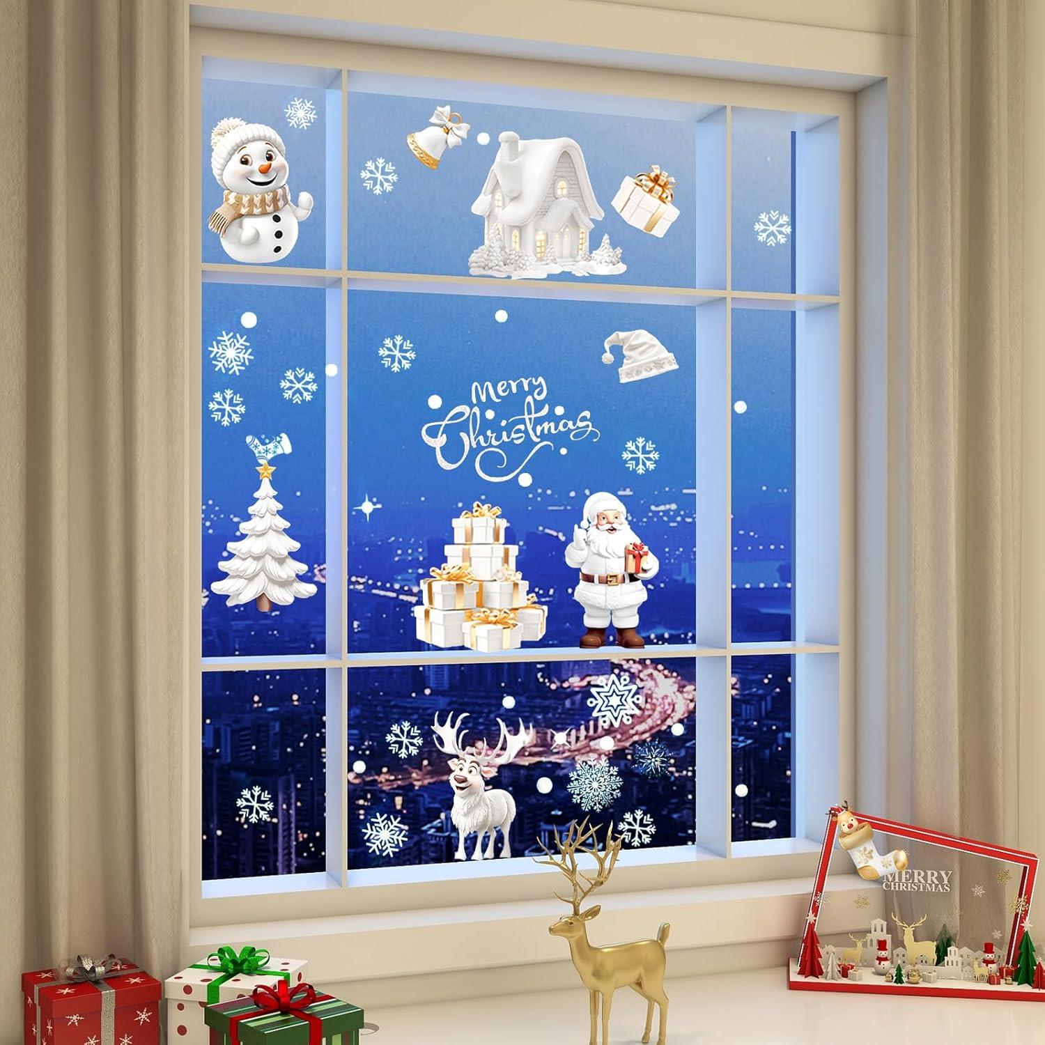 190pcs Weihnachtsfensterbilder Selbstklebend Doppelseitig 3D