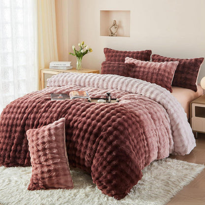 Plüsch Bettwäsche 220x240 Rosa Braun Winter Warm & Kuschelig