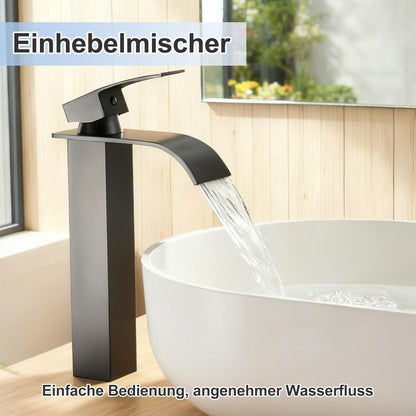 Schwarzer Wasserfall-Waschtischarmatur – Modern & Einfach zu Installieren