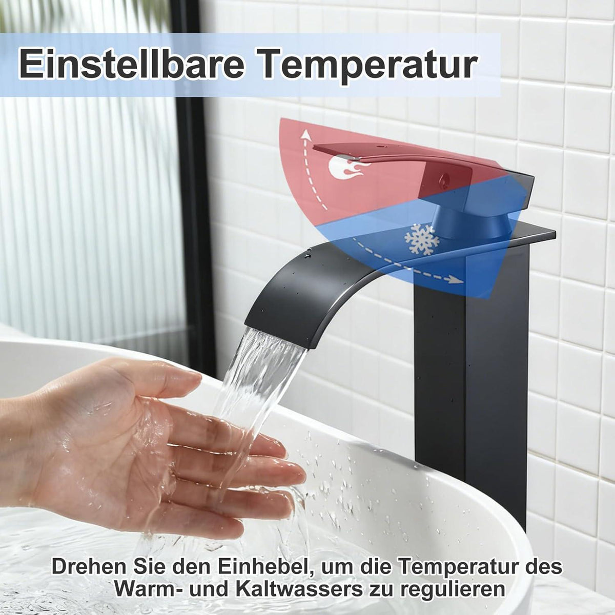 Schwarzer Wasserfall-Waschtischarmatur – Modern & Einfach zu Installieren