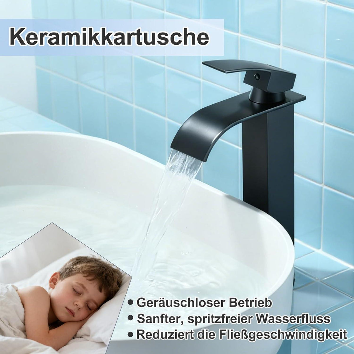 Schwarzer Wasserfall-Waschtischarmatur – Modern & Einfach zu Installieren