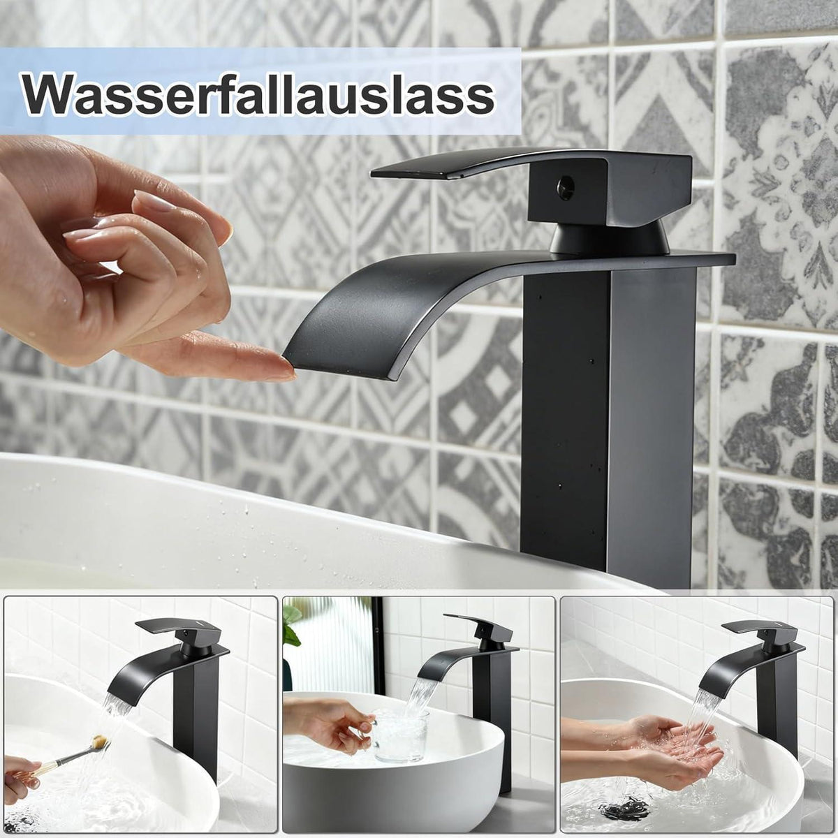 Schwarzer Wasserfall-Waschtischarmatur – Modern & Einfach zu Installieren
