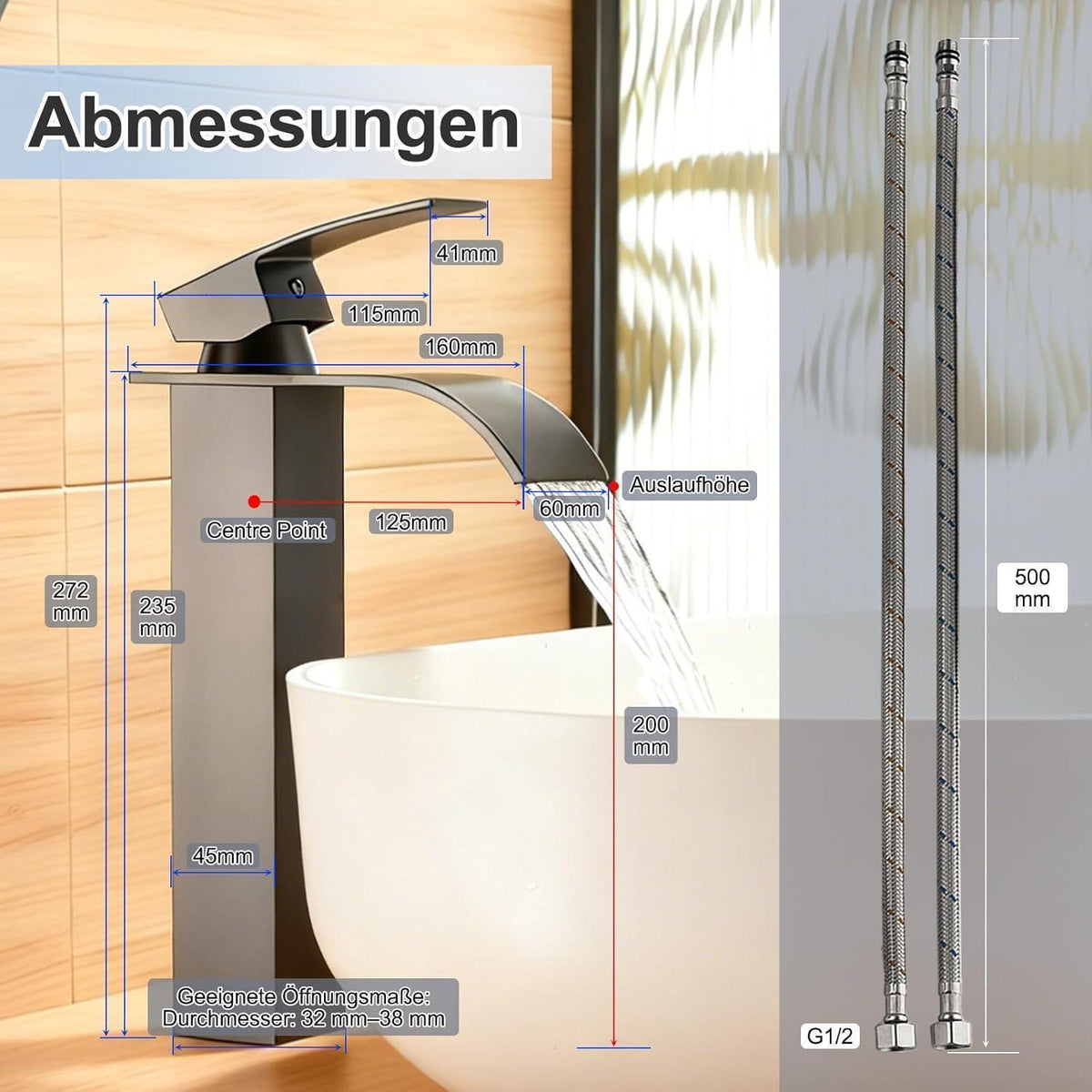 Schwarzer Wasserfall-Waschtischarmatur – Modern & Einfach zu Installieren