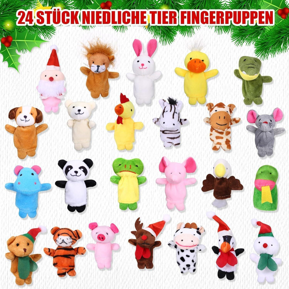 Adventskalender Kinder mit 24 Tier-Fingerpuppen für Weihnachten