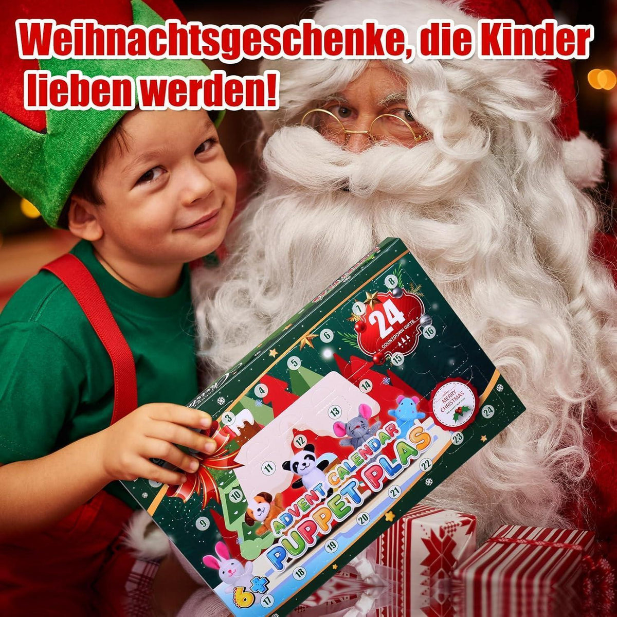 Adventskalender Kinder mit 24 Tier-Fingerpuppen für Weihnachten