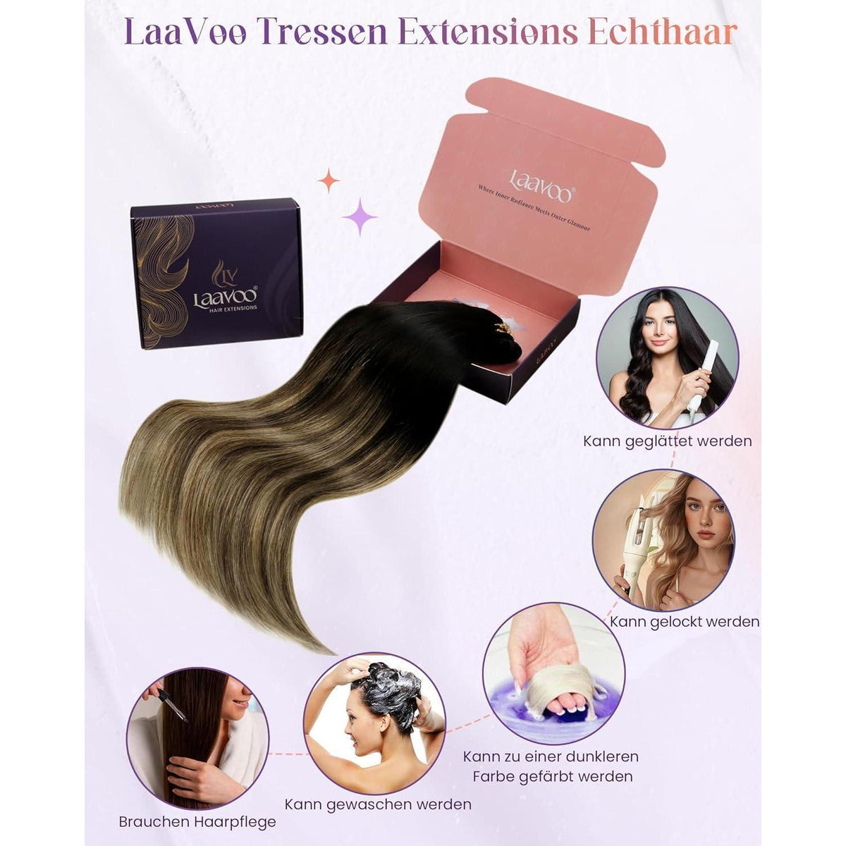 Echthaar Tressen Blayage Schwarz Ombre 50cm - 100g