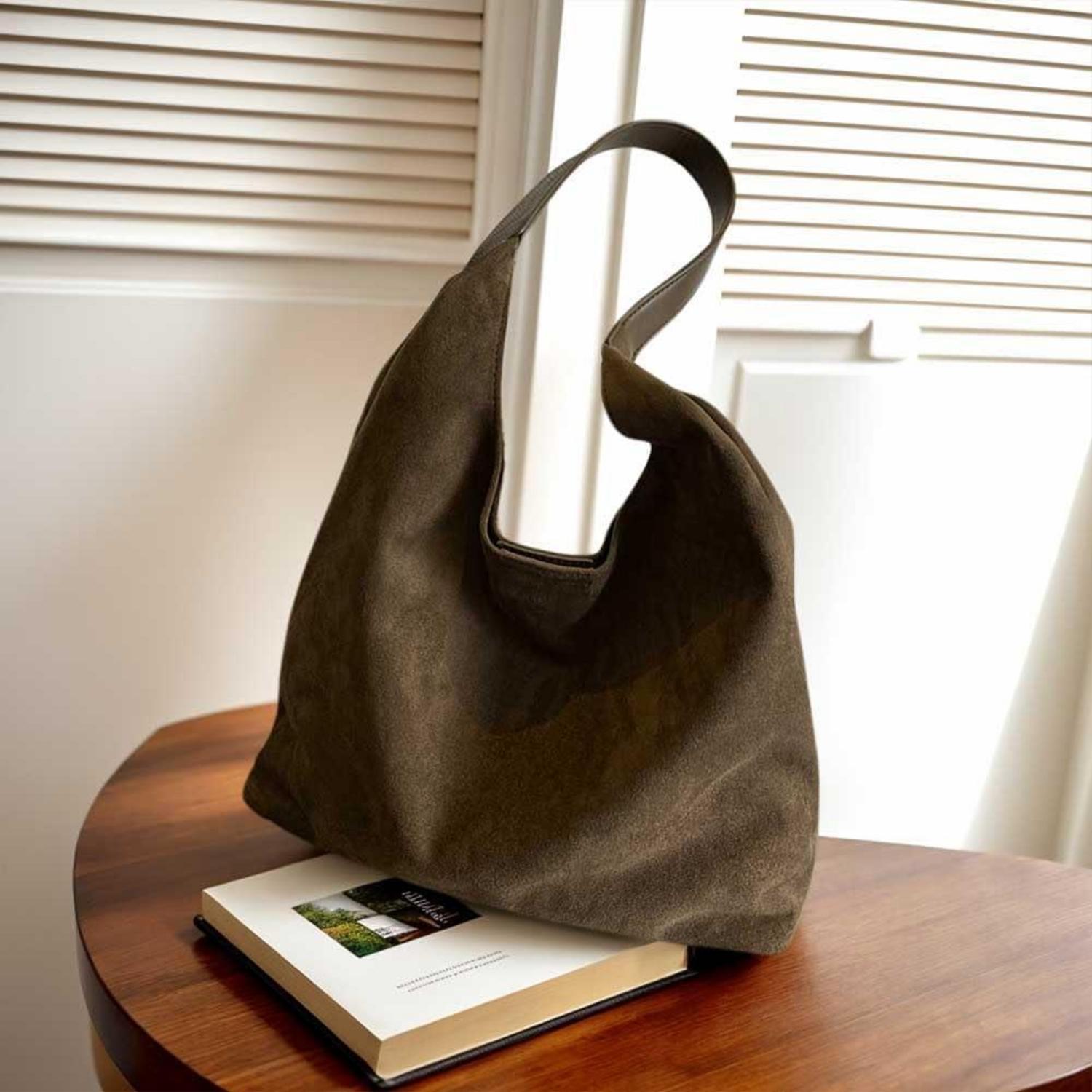 Tote Bag Wildlederimitat Handtasche Damen Groß Grün