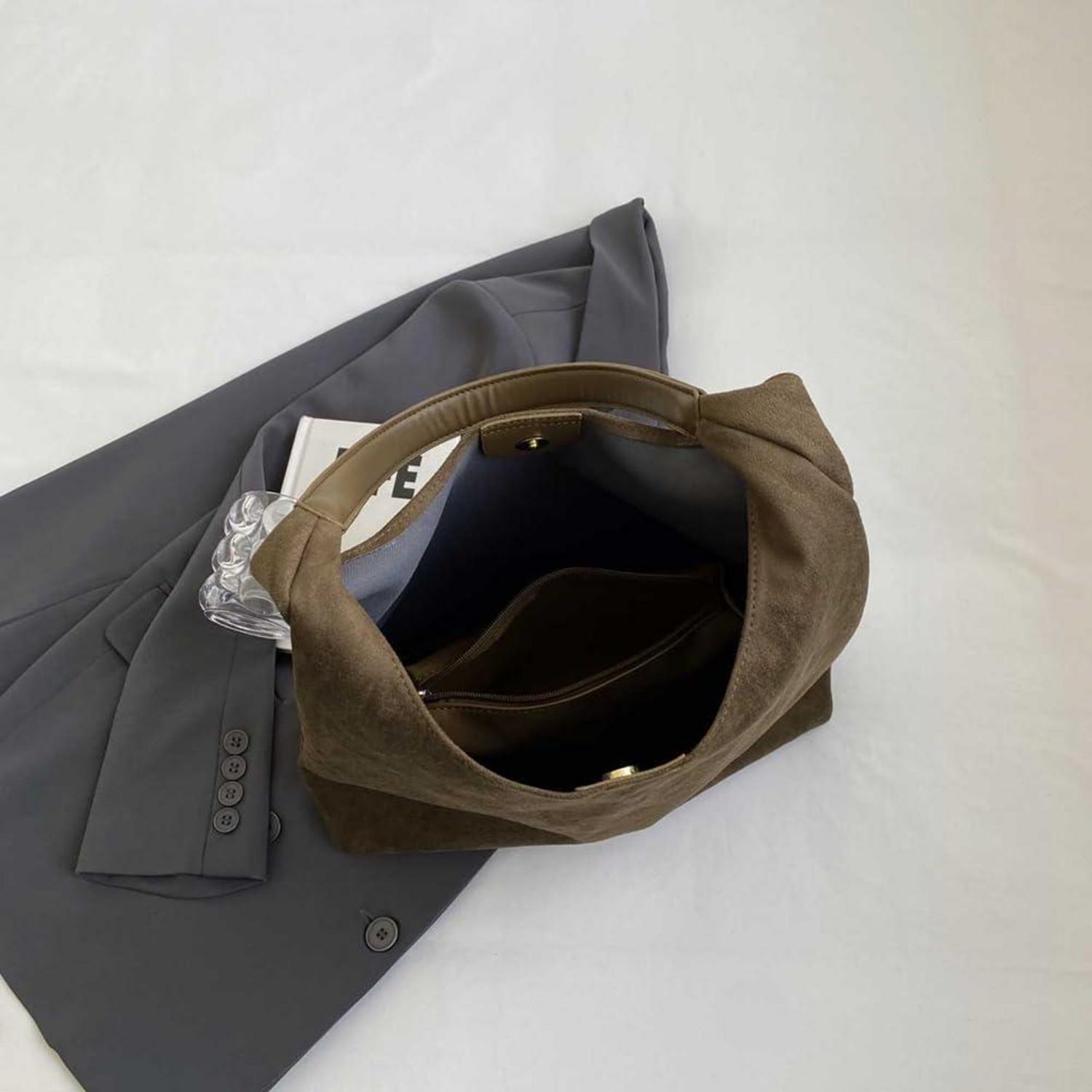 Damen-Tote-Bag Wildlederimitat Groß Shopper Schultertasche Grün
