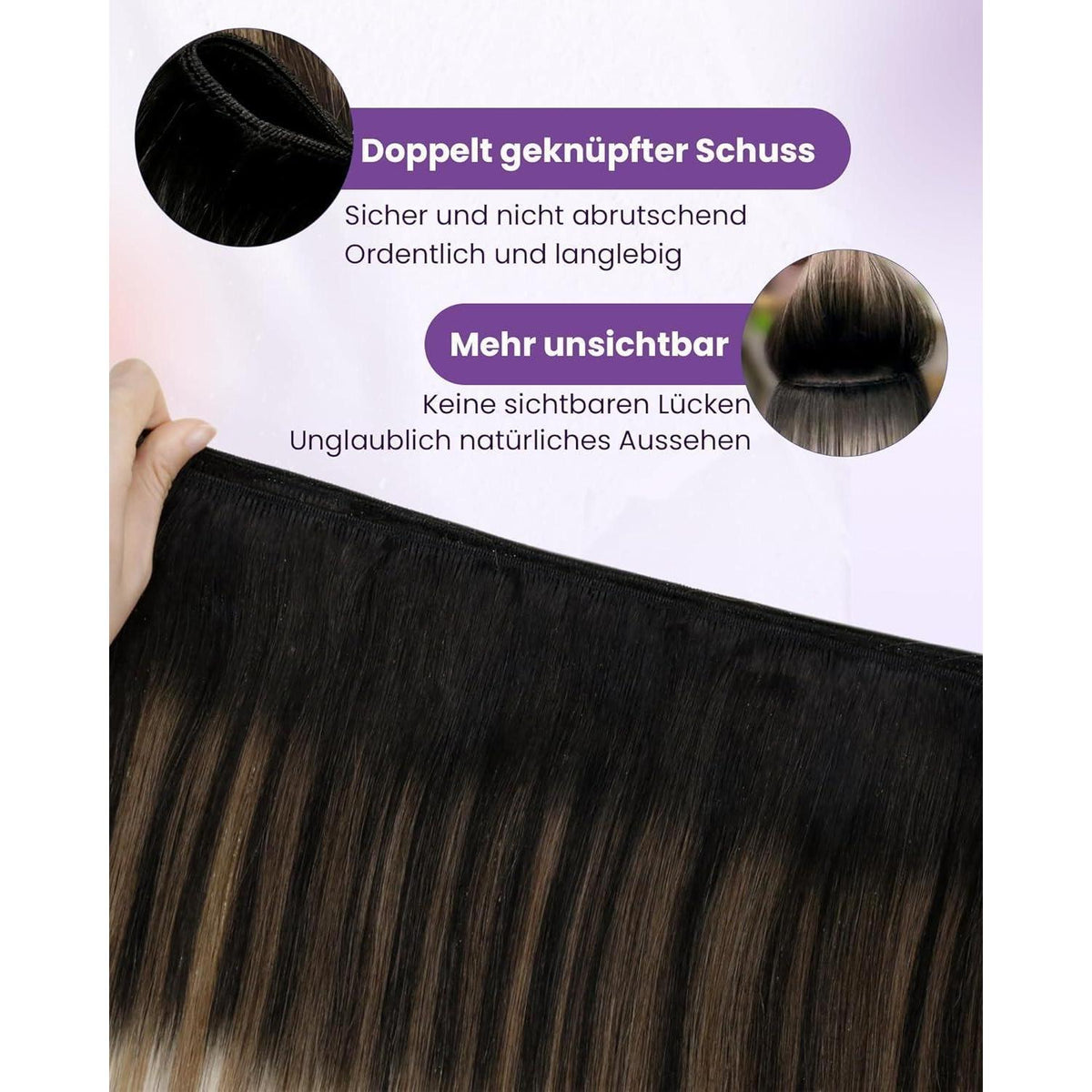 Echthaar Tressen Ombre Schwarz-Karamellblond 35cm 80G
