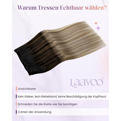 Echthaar Tressen Ombre Schwarz-Karamellblond 35cm 80G