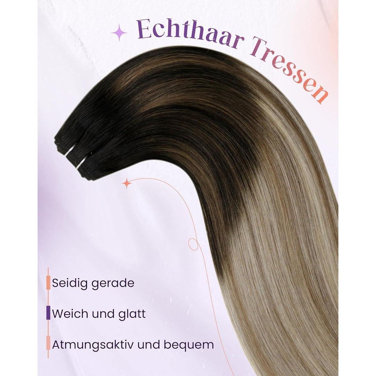 Echthaar Tressen Ombre Schwarz-Karamellblond 35cm 80G