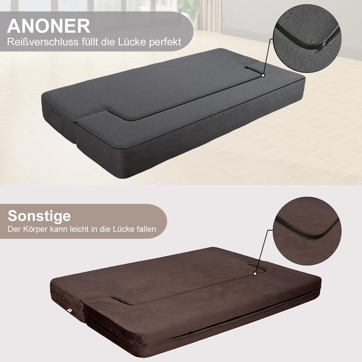 Modernes Klappsofa mit Memory-Schaum & Schlaffunktion – Dunkelgrau