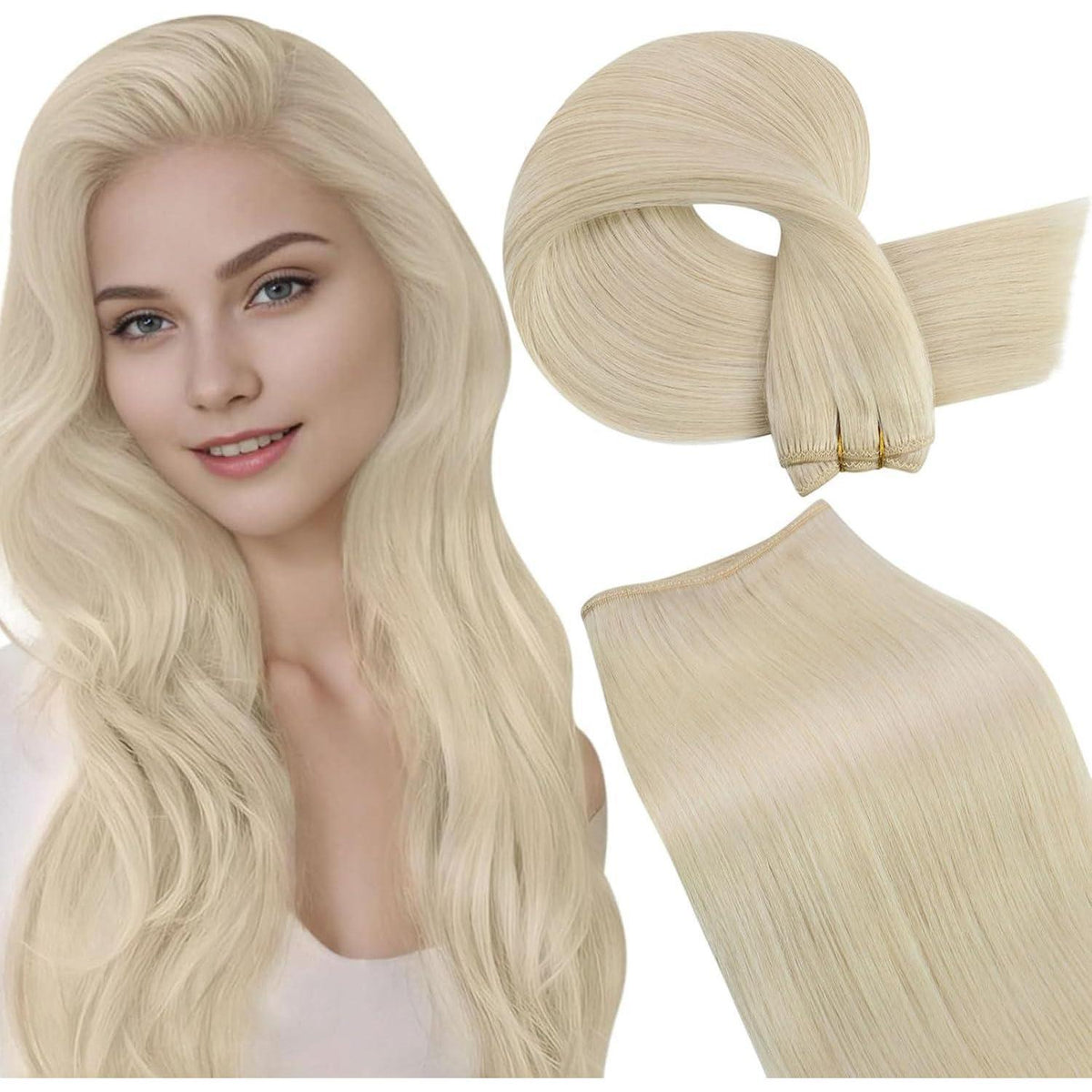 Blond Remy Echthaar Tressen zum Einnähen - 50cm, 100g