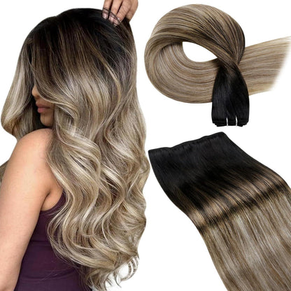 Echthaar Tressen Ombre Schwarz-Karamellblond 50cm 100g