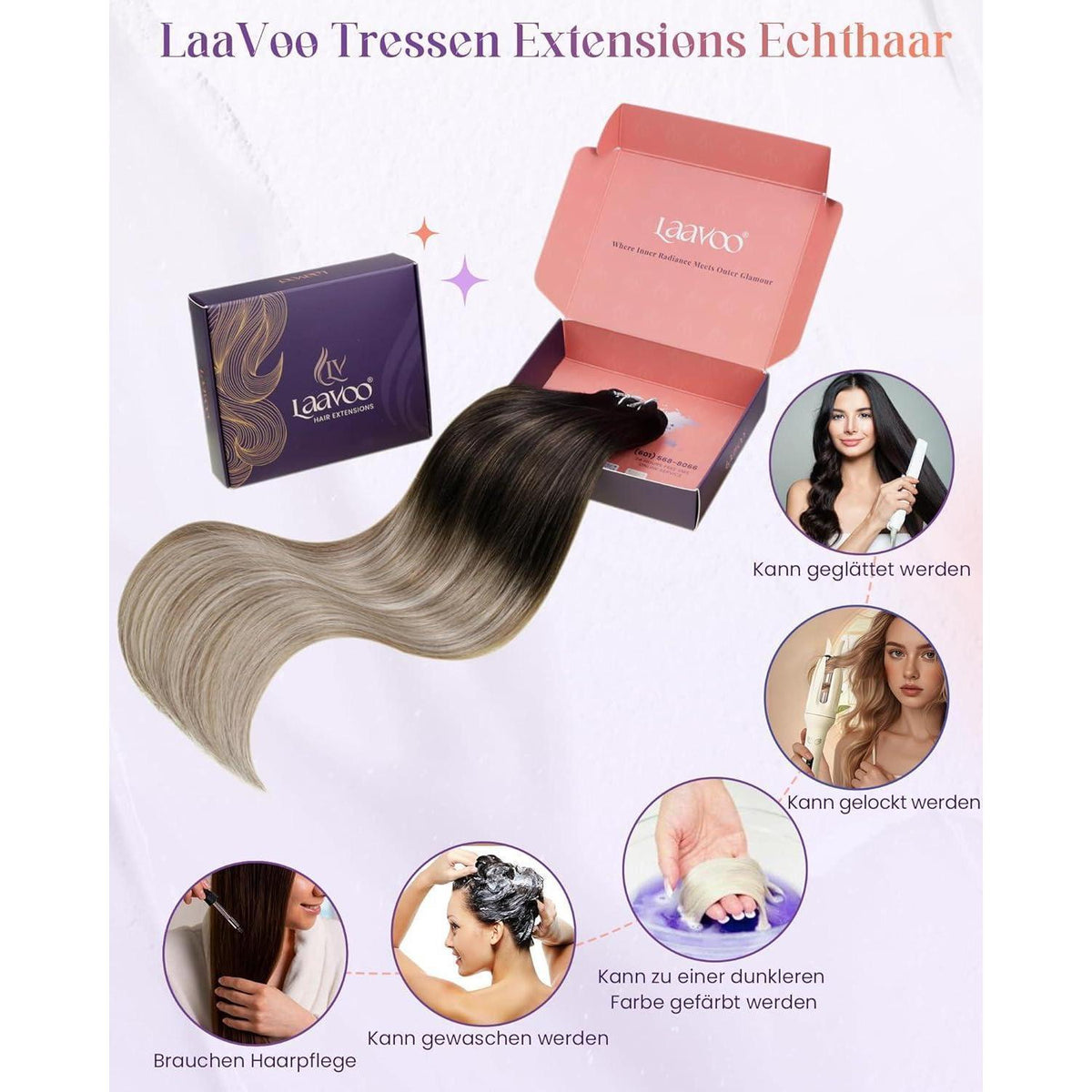 Echthaar Tressen Ombre Schwarz-Karamellblond 50cm 100g