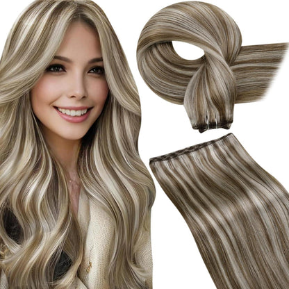 Echthaar Tressen Braun Blond Double Weft Haarverlängerung 55cm