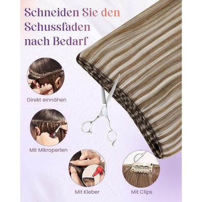Echthaar Tressen Braun Blond Double Weft Haarverlängerung 55cm