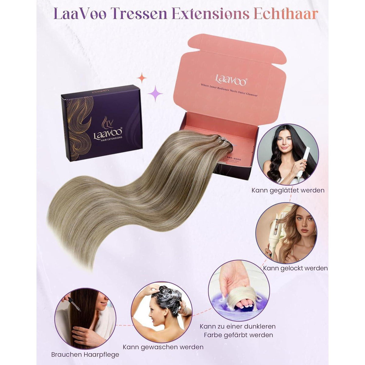Echthaar Tressen Braun Blond Double Weft Haarverlängerung 55cm