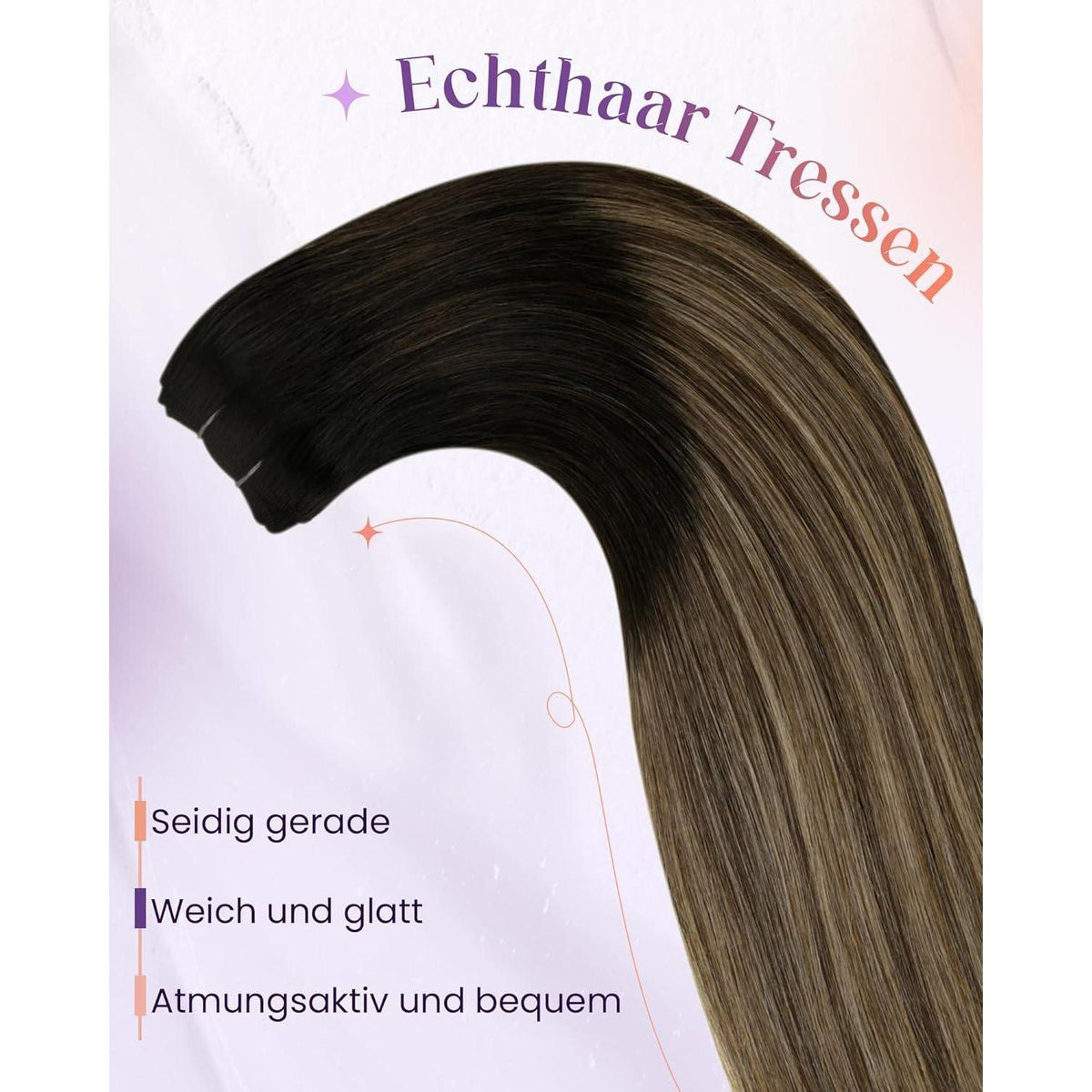 Echthaar Tressen Blayage Schwarz Ombre 55cm - 100g #1b/4/27