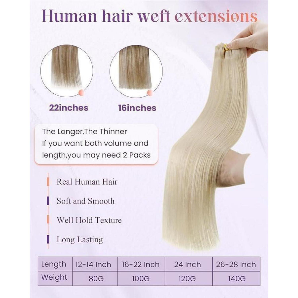 Echthaar Tressen Blond Remy 55cm - Haarverlängerung