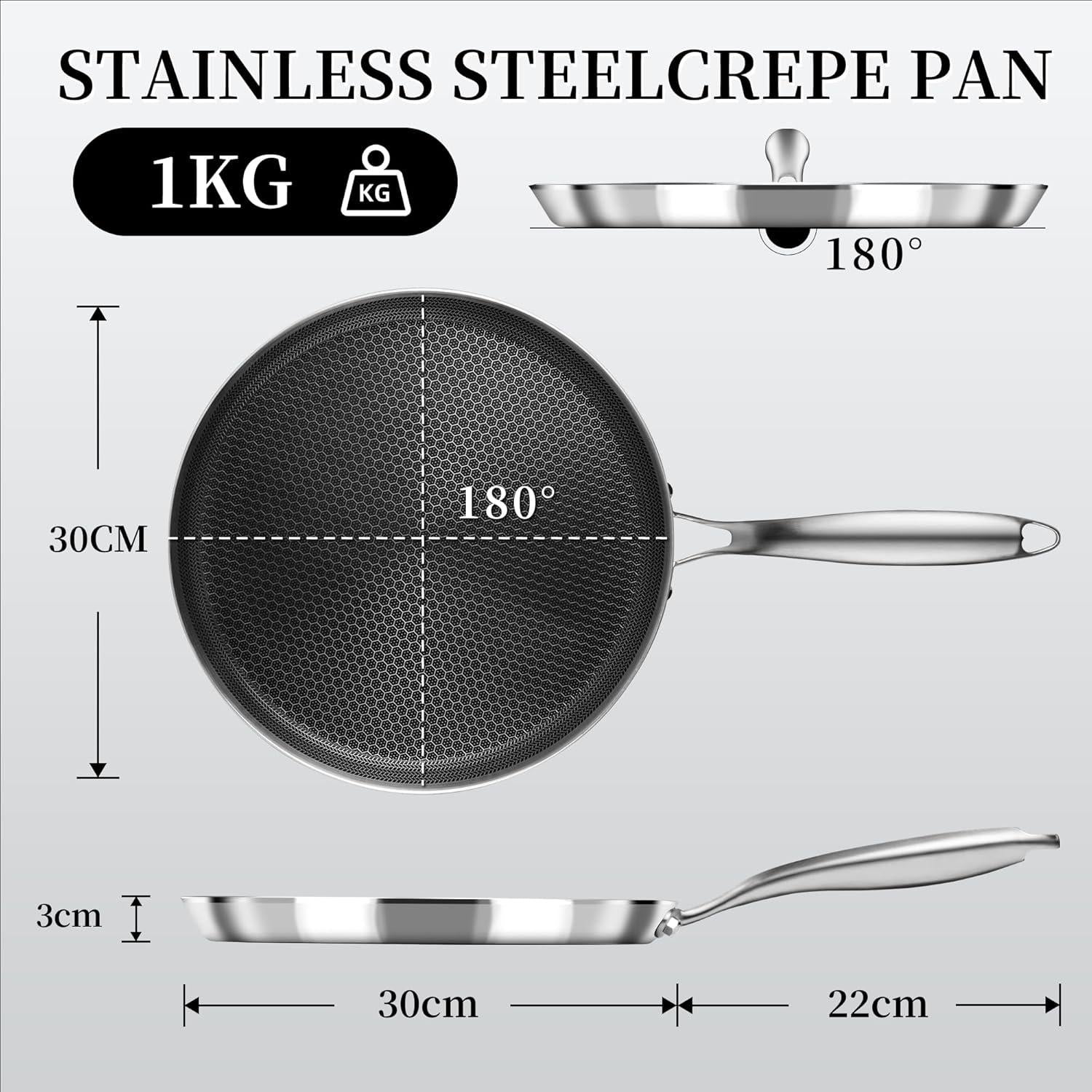 Edelstahl Crepe Pfanne 30 cm Antihaft Induktion Omlettpfanne