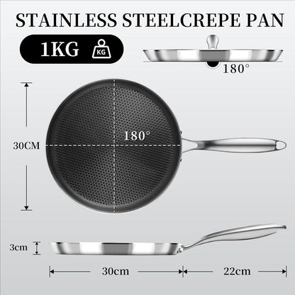 Edelstahl Crepe Pfanne 30 cm Antihaft Induktion Omlettpfanne