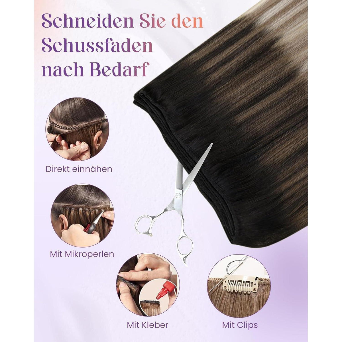 Echthaar Tressen Ombre Schwarz-Karamellblond 55cm 100g