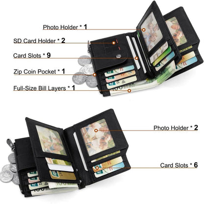 REETEE Herren Geldbeutel RFID Schutz Echtes Leder mit Kette