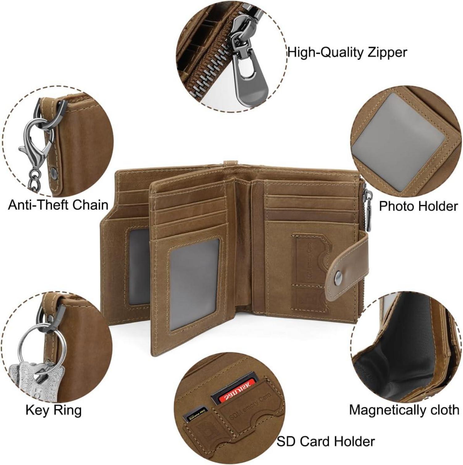 Herren Geldbeutel RFID Schutz Echtes Leder Brieftasche mit Kette