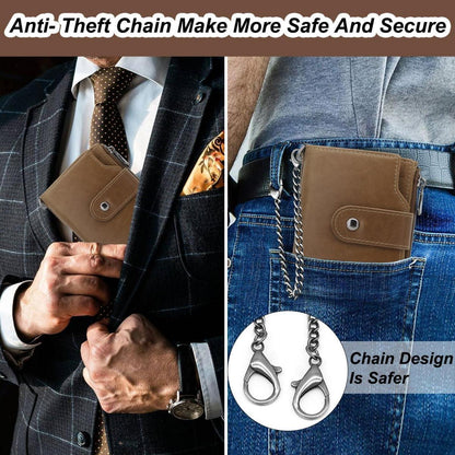 Herren Geldbeutel RFID Schutz Echtes Leder mit Kette Münzfach