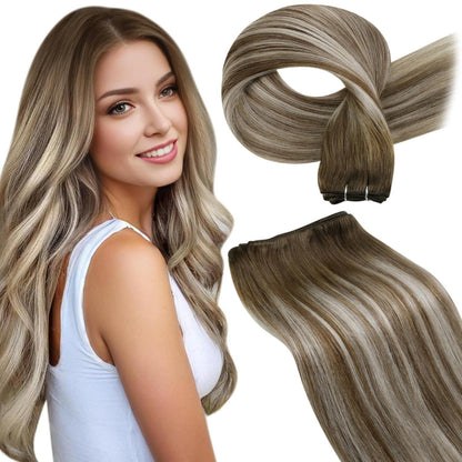Echthaar Tressen Braun Balayage 60cm - Haarverlängerung