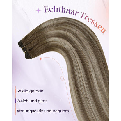 Echthaar Tressen Braun Balayage 60cm - Haarverlängerung
