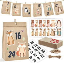 Adventskalender Waldtiere DIY 2025 groß 25 braun Papiertüten