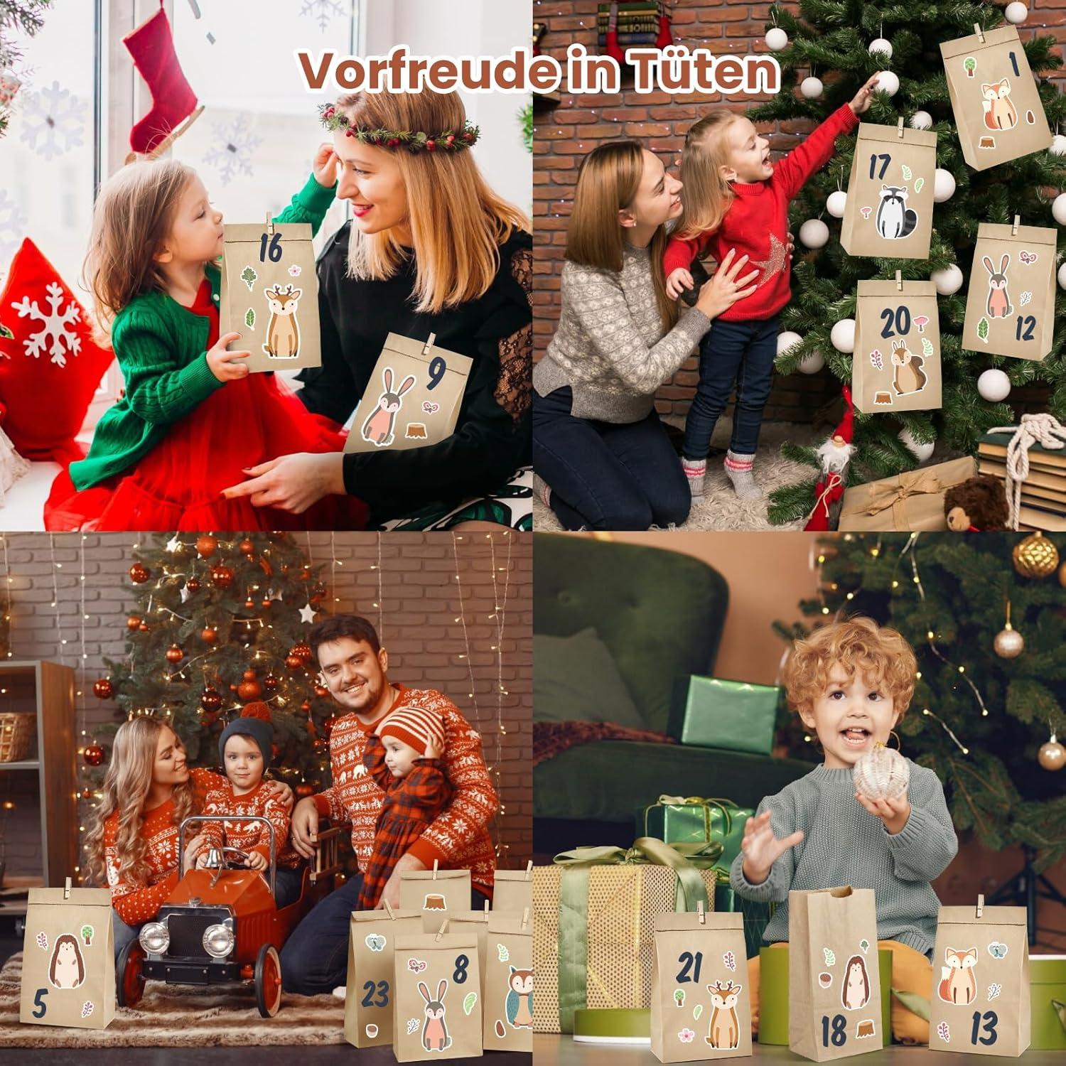 Adventskalender zum Befüllen 2025 Waldtiere DIY groß 25 Papiertüten