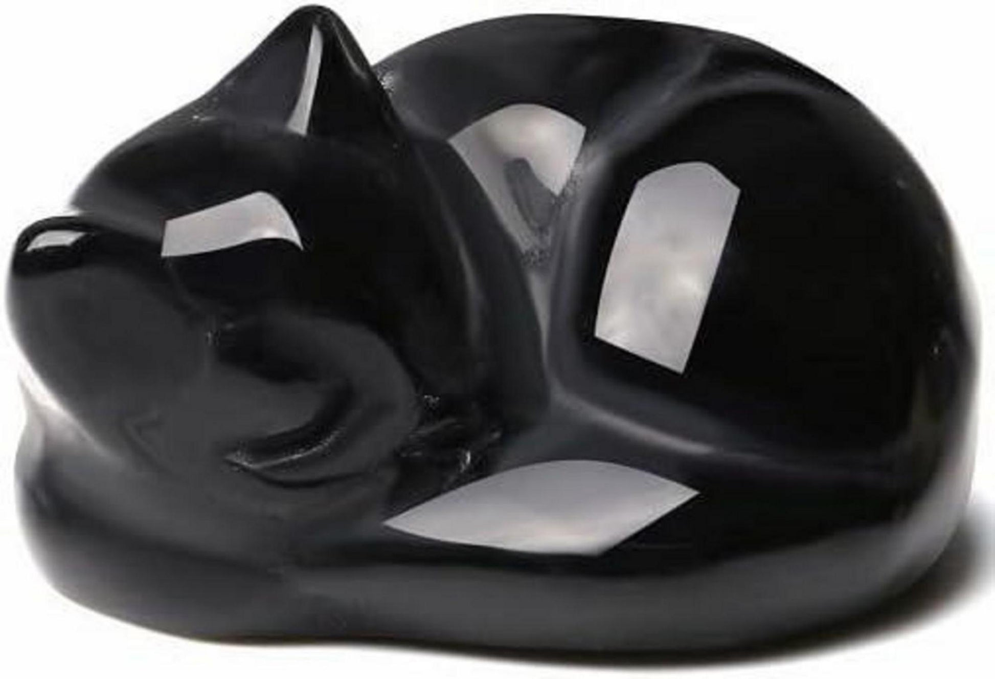 Obsidian Katze Kristall Heilsteine Figur Schlafende Dekor Statue
