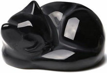 Obsidian Katze Kristall Heilsteine Figur Schlafende Dekor Statue