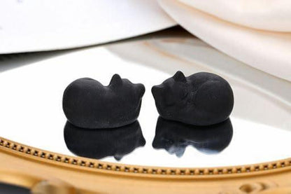 Mattes Obsidian Katze Figur | Heilstein Statue für Katzen