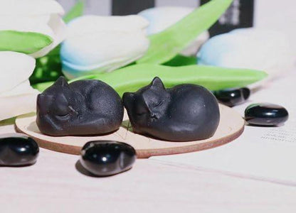 Mattes Obsidian Katze Figur Heilsteine Dekor Statue 6cm 37g