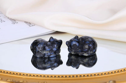 Blauer Labradorit Katze Figur Schlafende Katze Dekor Stein