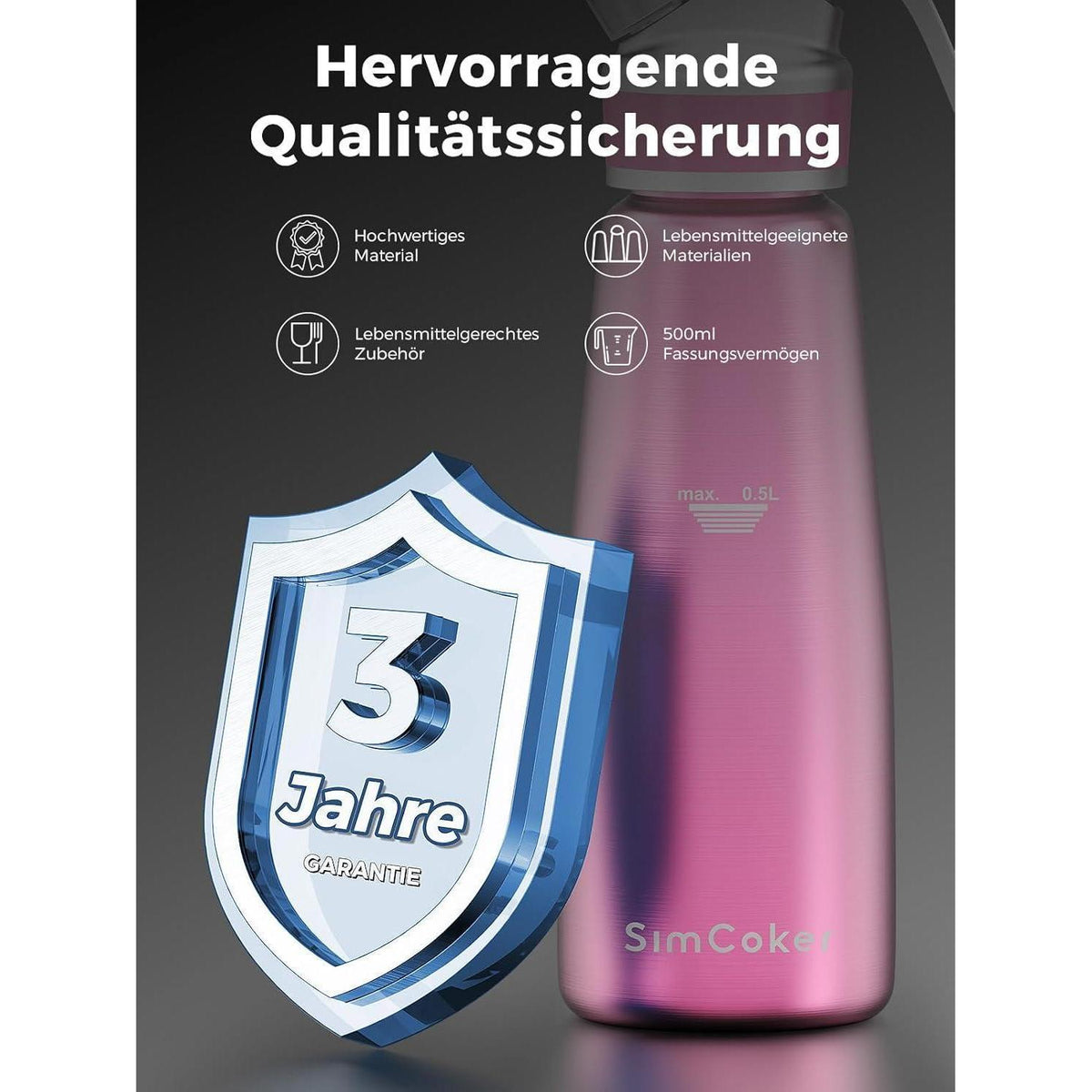 Sahnespender 500ml Aluminium mit 3 Tüllen & Bürste, Rosa