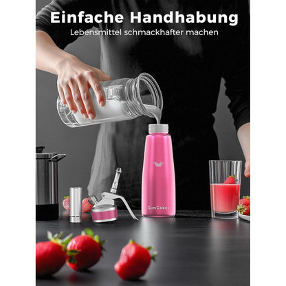 Sahnespender 500ml Aluminium mit 3 Tüllen & Bürste, Rosa